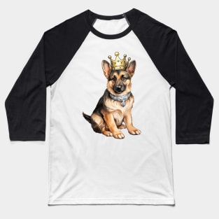 Watercolor German Shepherd Dog Wearing a Crown Baseball T-Shirt